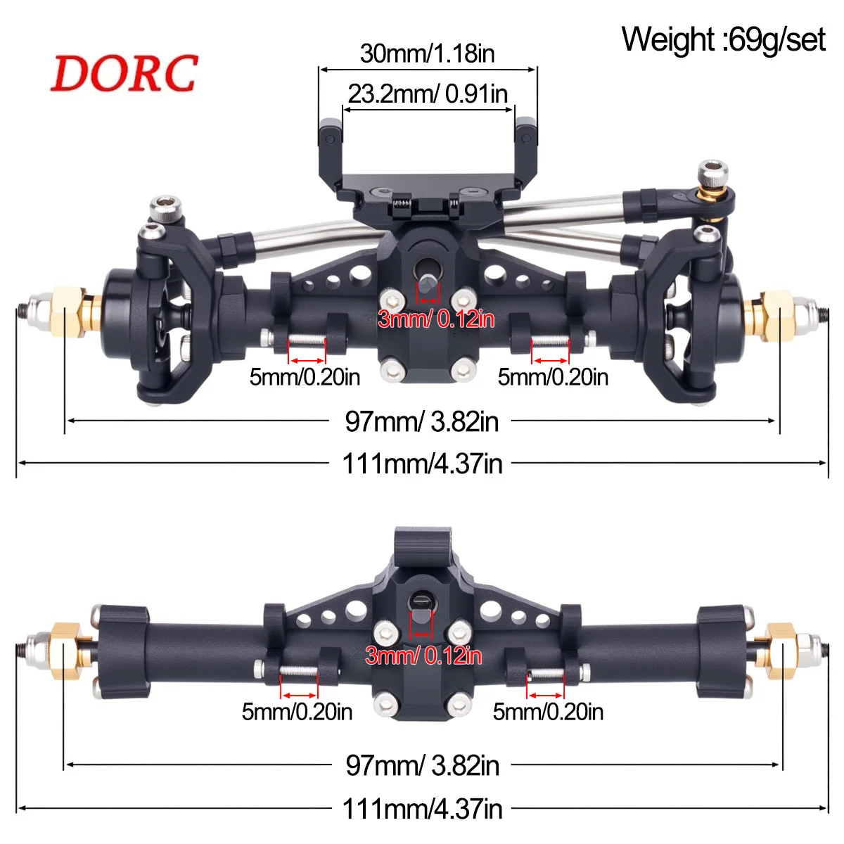 Rc Hobby Products - SCX24 1/24用プラスチック製アクスルセット（サーボマウント付き）– グラディエーター ブロンコ C10パーツ用フロント・リアアクスルセット